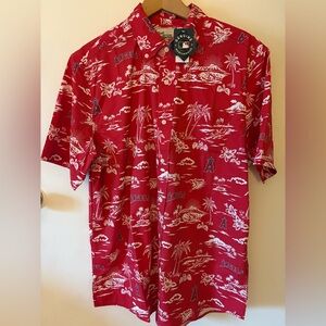 NWT Reyn Spooner Genuine Merchandise Angels Baseball Shirt L Red Hawaiian